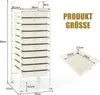 A product image showing a white rolling cart with multiple drawers and a separate close-up of one drawer, along with text and dimensions. Produktbild-Vorschau