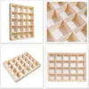 A collage of four images showing a wooden organizer box with multiple compartments from different angles. Produktbild-Vorschau