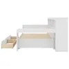 A white daybed with drawers and shelving, shown from the side against a white background. Produktbild-Vorschau