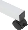 A close-up view of the bottom corner of a white table leg with a black caster wheel attached. Produktbild-Vorschau