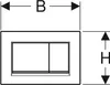 A diagram showing the dimensions of a toilet flush plate. Náhľad obrázku produktu