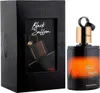 A product shot of Armaf Black Saffron Eau de Parfum and its packaging. Voir les images du produit