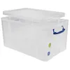 A clear, studio shot of a large, transparent plastic storage box with a blue handle and lid. Anteprima dell’immagine prodotto
