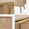 Collage of close-up shots of a wooden sideboard with rattan detailing and gold hardware. Anteprima dell’immagine prodotto