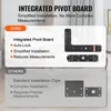 A comparison of two installation methods for a bed frame hardware, highlighting the benefits of an integrated pivot board over standard installation clips. Podgląd zdjęcia produktu
