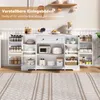 A white kitchen sideboard with various kitchen appliances and storage items, set in a domestic kitchen environment with a patterned rug in the foreground. Náhľad obrázku produktu