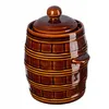 A brown ceramic barrel-shaped container with a lid, isolated on a white background. Anteprima dell’immagine prodotto