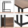 A collage of four images showing details of a C-shaped side table with a dark wood finish and black metal frame. Produktbild-Vorschau