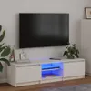 A white TV stand with LED lighting is shown in a living room setting, with a TV mounted above it. Náhľad obrázku produktu