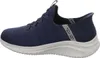 Side view of a blue Skechers slip-on shoe with a speckled white sole. Produktbild-Vorschau