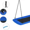 A close-up view of a blue and black swing seat, suspended by black ropes, against a white background. Several inset circular images show details of the swing's construction. Produktbild-Vorschau