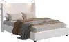 A white upholstered bed with two pillows and bedding, set against a white background. Produktbild-Vorschau