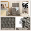 A collage of images showing a grey woven laundry basket with a lid, close-ups of its texture and construction, and a detail of its metal frame. Podgląd zdjęcia produktu