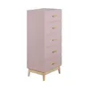 A pink chest of drawers with wooden handles and legs, shown against a white background. Náhled obrázku produktu