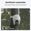 A white security camera mounted on a tree trunk during a rainstorm. Produktbild-Vorschau