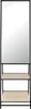 A full-length mirror with two wooden shelves attached to a black metal frame, presented against a white background. Podgląd zdjęcia produktu