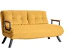 A yellow sofa with black legs and wooden armrests is shown against a white background. Náhled obrázku produktu