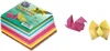 A stack of colorful origami paper sheets and two origami figures. Voir les images du produit