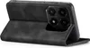 A black flip case for a smartphone is shown from a side angle, with the front cover open. Produktbild-Vorschau