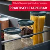 Kitchen storage containers filled with food items like rice, oats, cookies, and spaghetti. Produktbild-Vorschau