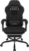 A black gaming chair with headrest and lumbar support pillows. Produktbild-Vorschau