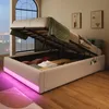 A bed with storage and LED lighting in a bedroom. Voir les images du produit