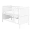 A white baby crib with a mattress inside, shown from a side angle against a white background. Produktbild-Vorschau