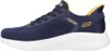 A side view of a blue Skechers Bobs Squad Chaos training shoe with a white sole. Voir les images du produit