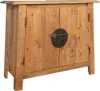 A wooden cabinet with two doors and a circular metal latch. Produktbild-Vorschau