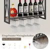 A wall-mounted wine rack with bottles and glasses, along with smaller images of different types of glasses. Produktbild-Vorschau