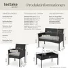 A diagram showing the dimensions and technical specifications of a rattan garden furniture set. Náhled obrázku produktu