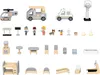 A collection of toy vehicles, figures, and furniture items arranged on a white background. Náhľad obrázku produktu