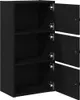 A black wooden cabinet with three open doors. Náhled obrázku produktu