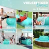 A collage of images showing an inflatable air roll being used in various settings for fitness and sports. Produktbild-Vorschau