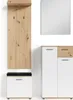 A set of hallway furniture including a coat rack, shoe cabinet, and mirror, displayed against a white background. Produktbild-Vorschau