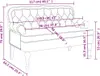 A diagram showing the dimensions of a dark green velvet bench with a tufted backrest. Náhled obrázku produktu