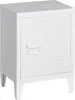 A white metal nightstand with a single door and four legs, shown against a white background. Anteprima dell’immagine prodotto