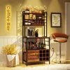 A coffee bar setup in a room with a kitchen shelf, coffee machine, wine rack, and a bar stool. Produktbild-Vorschau