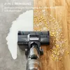 A vacuum cleaner head is shown cleaning a floor, with one side showing a wet mess and the other side showing dry debris. Voir les images du produit
