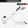 A white hyperextension bench with black padding and handles, shown from the side against a white background. Produktbild-Vorschau