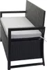 A side view of a poly-rattan storage bench with a grey cushion. Voir les images du produit