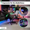 A man is sitting in a gaming chair with his feet up, playing a video game. The chair is black with red accents and has green arrows indicating ergonomic features. There are inset images showing adjustments to the chair. Náhled obrázku produktu