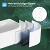 A diagram illustrating the multi-layer coating of a sink, with water droplets on a leaf in the background. Produktbild-Vorschau