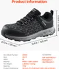 A product information image showing a pair of black and gray VEVOR safety shoes with dimensions and specifications listed. Anteprima dell’immagine prodotto
