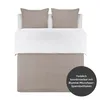 A top-down view of a bed with taupe pillowcases and a taupe duvet cover, and a white sheet folded over the duvet. Produktbild-Vorschau