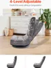 A gray floor chair is shown in a living room setting with text overlays highlighting its adjustable features. Náhľad obrázku produktu