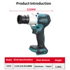 A product shot of a cordless rivet gun with a table of specifications below it. Náhľad obrázku produktu