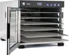 A stainless steel food dehydrator with its door open, showing multiple racks inside. Podgląd zdjęcia produktu
