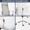 A collage of four close-up images of a white office chair, highlighting its features and construction. Produktbild-Vorschau
