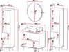 A diagram showing the dimensions of bathroom furniture, including a tall cabinet, a vanity unit with a sink, and a mirror. Produktbild-Vorschau